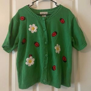 ADORABLE Vintage Green Ladybug Mandal Bay Cardigan